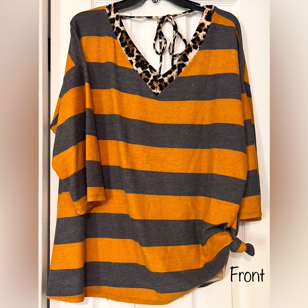 Now N Forever. Size 2x gray/yellow striped with leopard print